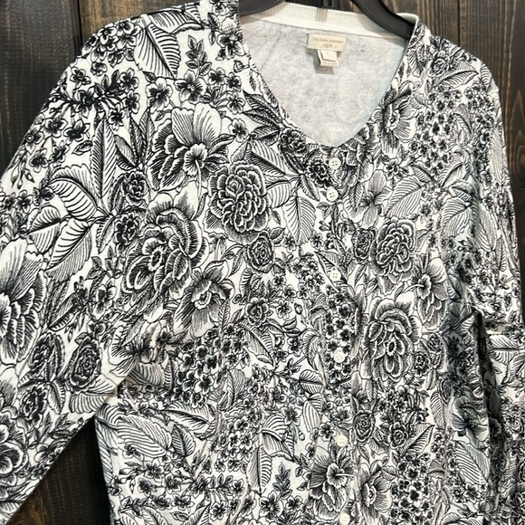 J. Crew Caryn Floral Cardigan Sweater L Black White Stretch Neutral Office Prep - Picture 4 of 11